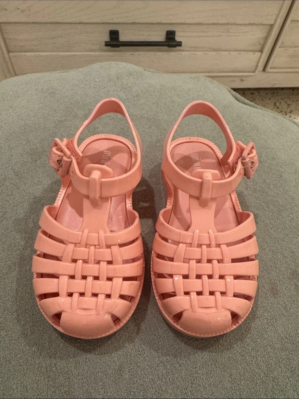 Mini Melissa Coral Pink Jelly Sandals with Woven Cage